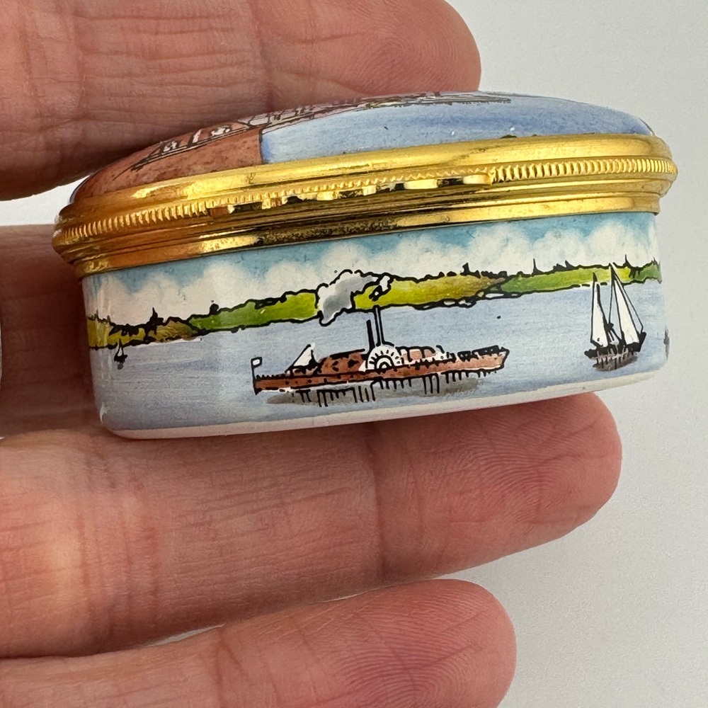 RARE Tiffany Designed Halcyon Enamel Box of the Brooklyn Bridge Centennial NIB - Picture 4 of 11